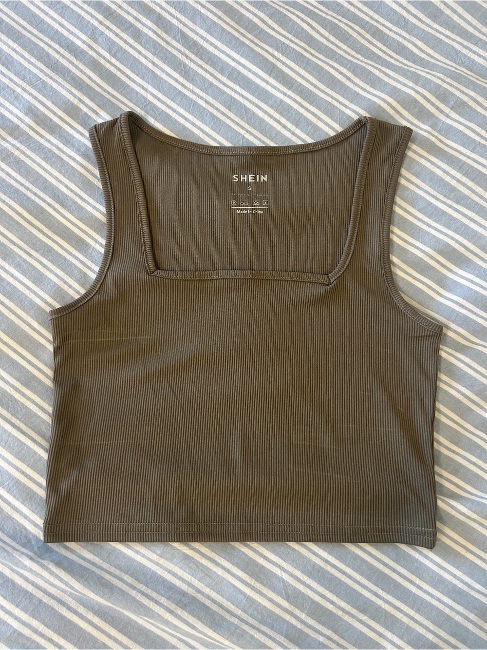 SHEIN Olive Ribbed Square-Neck Cropped Tank